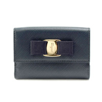 [Imperfect Item] Salvatore Ferragamo 22-c328-0614789 Double-Fastener Bi-Fold Wallet SAFFIANO (Navy)