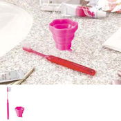 Collapsible Cup & Toothbrush Flower, B015 Deep Pink  / Toiletries