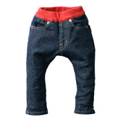 Made in Japan (Kojima, Kurashiki,  Prefecture) Kids' Denim Pants, Navy/Red Skinny type