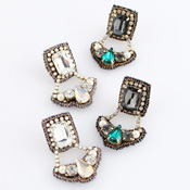 MAYGLOBE by Tribaluxe, Big Stone Square Embroidered Earrings