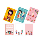Kurochiku Japanese Pattern Memo Pad x 3, Kokeshi