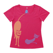Kurochiku kurofune Top, Two Cats [U-Neck] Peach 