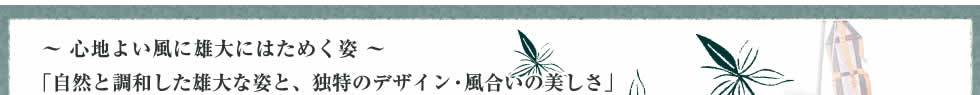 ～心地よい風に雄大にはためく姿～「自然と調和した雄大な姿と、独特のデザイン・風合いの美しさ」